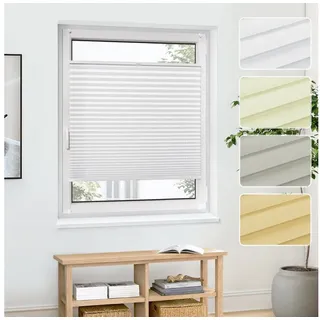 jalousiescout Plissee Pure Premium 55x90cm Weiß Klemmfix ohne Bohren, halbtransparent, ohne Bohren, verspannt, Klemmfix, Polyester-Stoff, blickdicht und lichtdurchlässig weiß 55 cm x 90 cm