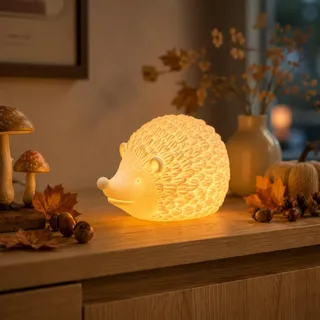 LED Porzellan Igel – Warmweiße LED Beleuchtung, Igel Porzellan LED, Herbstdekoration, Herbst Deko, Fensterbank Deko, Wohnzimmer Deko, Tischdeko, Dekofigur, 6H Timer, Geschenkidee, Herbstfigur Groß