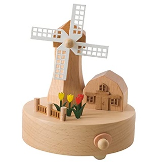 Lllunimon Hölzerne Spieluhr, Holländische Windmühle Tulpen Musiketui Weihnachten Geburtstagsgeschenk, Keine Batterie Wohnkultur
