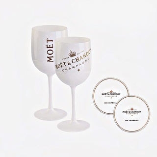 Original Moët & Chandon Glas Champagnerglas Set aus echtem Acrylglas inkl. Moët Untersetzer