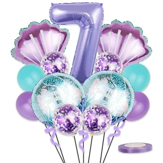 1 Meerjungfrau-Ballon-Set, Muschelschwanz-Ballon-Set, runde Meerjungfrau-Ballons, Meerjungfrau-Themen-Ballons für 7-jährige Mädchen-Geburtstagsparty