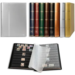 Prophila Collection 64 Schwarze Seiten Briefmarkenalbum Einsteckbuch wattierter silberner Einband