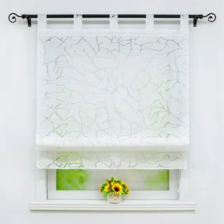 Joyswahl Raffrollo Ausbrenner Raffgardinen Schlaufen Baum Muster 120x140 | Rollo transparent, Weiß, 1er Pack, Schlaufenrollo, Bändchenrollo landhaus, Fensterrollo innen, Lichtdurchlässig