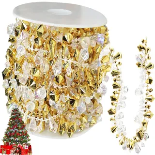 Weihnachtsbaum Perlengirlande,5m Girlande Weihnachtsbaum, Weihnachtsgirlanden,Weihnachtsgirlande für Christbaumschmuck - Deko für Adventskranz (Gold)