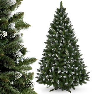 KADAX künstlicher Weihnachtsbaum mit silbernen Kügelchen und Raureif, 220cm Tannenbaum aus PVC, grün Christbaum mit 535 Zweigen, Kunststoffständer, Ø ca. 120cm (Premium Schneeflocke 220cm)