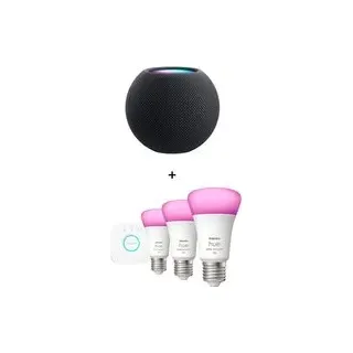 Apple HomePod mini + Philips Hue White & Color Ambiance E27 1100lm 3er Starter-Set