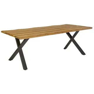 Sunfun Gartentisch  (L x B x H: 220 x 100 x 75 cm, Teakholz/Edelstahl, Natur/Anthrazit, Baumkante/X-Fuß)