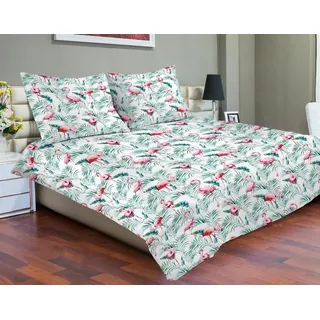 Matex PREMIUM Satin Bettwäsche 160x200 Flamingos Blätter