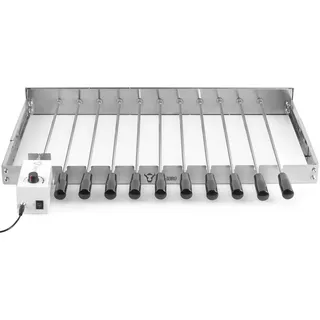 BBQ-Toro elektrischer Spiessdreher | Edelstahl Drehspiess Aufsatz mit 11 Spießen und Motor | größenverstellbar (B) 70 x (T) 26-40 cm | mit Netzstecker und USB | Mangal Schaschlik (Motor vorne Links)