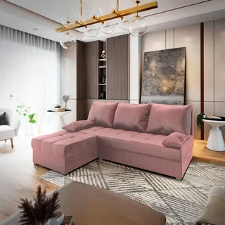 Masseno Ecksofa RITA mit Schlaffunktion L-Form, Sofa mit Bettkasten, Wohnzimmersofa, Couch, Soffa, Bettsofa, Couchgarnitur- Rosa, KRONOS 27 - Rosa
