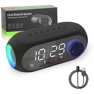 Digitaler Radiowecker, Digitaler Wecker mit Bluetooth Lautsprecher, Schreibtisch Radiowecker mit Zwei Alarmen Buntem Led Licht, Einstellbare Lautstärke & Helligkeit, für Wohnzimmer,Schlafzimmer