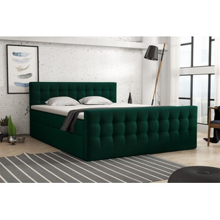 Fun Möbel Boxspringbett Schlafzimmerbett ANKER Deluxe in Stoff / neu Farben (inkl. Bettkästen und Topper), gepolstertes Fußteil grün