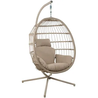 Hängesessel, Beige, Elfenbein, Textil, Füllung: Polyester, 110x196x100 cm, wetterbeständig, Gartenmöbel, Hängesessel