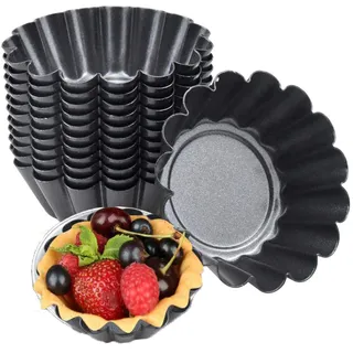14 STK Ei Torte Form, Antihaft Tartelette Förmchen, Wiederverwendbare Törtchenformen, Kohlenstoffstahl Mini Tarteform Muffin Form Törtchen für Pudding,Backen,Kuchen Werkzeug Kekse (7.5 X 2.3CM)