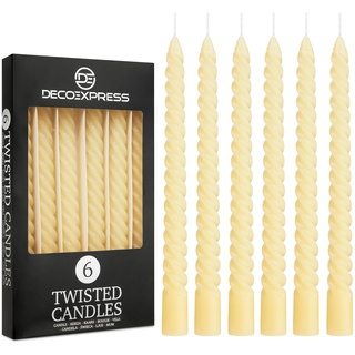 Spiralkerzen Set 3er oder 6er, Gedrehte Stabkerzen Bunte Kerzen 25 cm x 2.2 cm, Brenndauer 6 Stunden - Candles Aesthetic (Elfenbein, 6er-Pack)