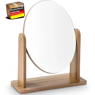 Standspiegel Holz 360° drehbar Schmink- und Rasierspiegel für Tisch, Schlafzimme