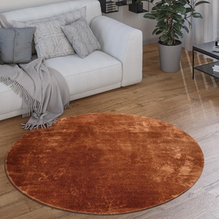 Paco Home Teppich Wohnzimmer Kurzflor Waschbar Weich rutschfest Modern Einfarbiges Muster Kupfer, Grösse:80 cm Rund