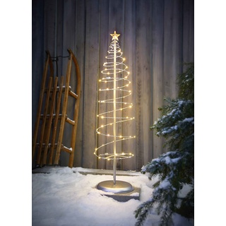 Northpoint LED Spiral Weihnachtsbaum Batteriebetrieben Metall Baum 80 warmweiße LEDs 100 cm für Innen und Außen Timerfunktion (Silber)
