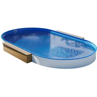 Stahlwandpool Oval 4,00 x 8,00 x 1,35 m - 0,8 mm Folie blau - 0,70 mm Stahlwand feuerverzinkt - Kombi-Handlauf - Einhängeskimmer Ausschnitt - Made in Germany