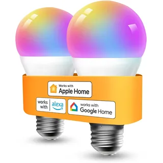 Refoss Smart WLAN Glühbirne E27 unterstützt HomeKit, Intelligente Alexa Lampe Mehrfarbrige Dimmbare LED Light Bulb mit Siri, Alexa, Google Assitant, 9W 2700K-6500K Warmweiß, Kaltweiß, 2 Stück