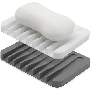 EYVRPAU 2 Stück Silikon Seifenschale mit Ablauf, Rutschfreies Design, für Badezimmer Dusche Bad Küche Zähler