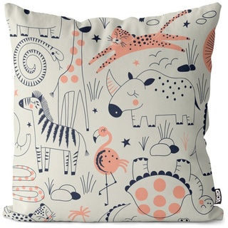 Kissenbezug, VOID (1 Stück), Sofa-Kissen Zebra Zoo Schildkröte Löwe Zimmer Kinderzimmer Safari Afrika Krokodil Schlange Nashorn Giraffe Elefant Flamingo bunt 40 cm x 40 cm