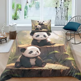 BARDYS Panda 3D-Druck Bettwäsche-Sets Kinder Weiche Mikrofaser Animals Bettbezug Steppdeckenbezug Und Kissenbezüg,mit Reißverschluss.für Kinder/Jugendliche Single(135x200cm)