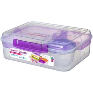 Sistema Bento Box TO GO Brotdose mit Fächern | 1,65 L Lunchbox mit auslaufsicherem Joghurt- /Fruchtbehälter | für Kinder & Erwachsene | BPA-frei | Gemischte Farben (nicht auswählbar)