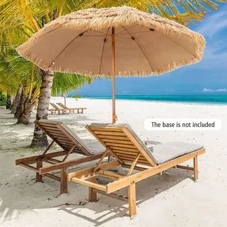 Sonnenschirm Hawaii 243cm, Strohschirm mit 8 Metallrippen, Strohbedeckter Terrassenschirm, Strandschirm, Gartenschirm für Garten & Strand (Natur) - Beige