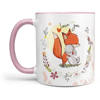Sunnywall Keramik Tasse Kaffeebecher Fuchs Lieblingstasse Hase Kuscheln | Kaffeetasse Teetasse Keramikbecher 330 ml spülmaschinengeeignet für Kaffee Tee Büro Alltag Geschenkidee Geschenktasse