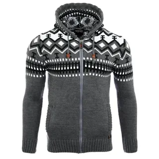 Reslad Strickpullover Reslad Herren Grobstrick Norweger Winter Strickjacke mit Kapuze RS-310 (1-tlg) Strickjacke Zipper Hoodie grau XXL