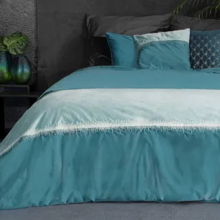 Eurofirany Bettüberwurf Velvet Samt Tagesdecke Decke Überwurf Metallnaht Elegant Edel Glamour Schlafzimmer Wohnzimmer Gästezimmer Lounge, Türkis, 220x240cm 351121
