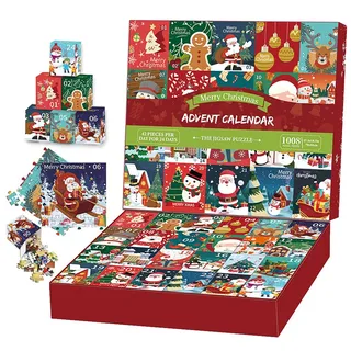 Weihnachts-Countdown-Kalender 1008 Teile Überraschungs-Puzzle Adventskalender – 24 Tage Weihnachts-Countdown 2025 Tisch-Adventskalender für Zuhause Büro Zimmerdekoration (Weihnachtsmann)