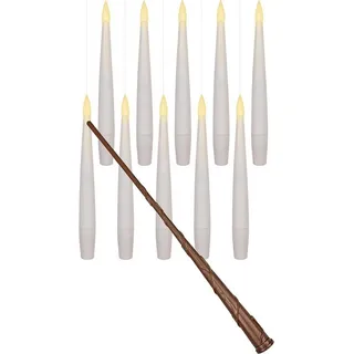 Star-Max 10er Set schwebende creme weiße LED Kerzen inkl.Zauberstab-Fernbedienung mit 1 LED an der Spitze