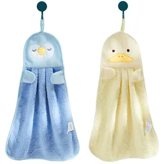 2 Stück Kinder Handtücher, Süßer Tier Waschlappen Kinderhandtuch, Schnelltrocknende Gesichtstücher mit Hängenden Schlaufen für Küchen und Badezimmer
