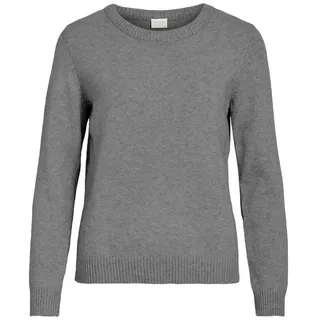 Vila Strickpullover Dünner Rundhals Strickpullover VIRIL für Damen (1-tlg) Regular Fit Rundhals unifarben wärmend Ohne Verschluss grau XL (36/40)