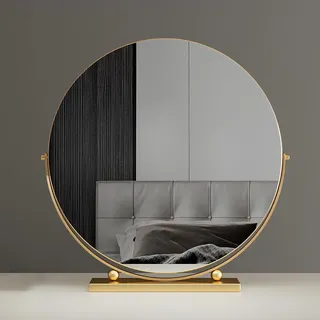 WZWZEN 30/40/50 cm Desktop-Kosmetikspiegel Schwarz/Weiß/Gold Rasierspiegel Einfacher Metall 360°-Drehung Runder Schminkspiegel Für Schlafzimmertisch(Gold,40 * 40cm/15.75 * 15.75in)