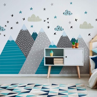 Ambiance-Sticker Wandaufkleber für Kinder, Riesen-Dekoration, skandinavische Berge für Kinderzimmer, Janeka, 55 x 110 cm, 1 Stück