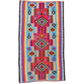 Nain Trading Orientteppich Kelim Fars Antik 154x281 Handgewebter Orientteppich / Perserteppich, rechteckig, Höhe: 5 mm blau|rot