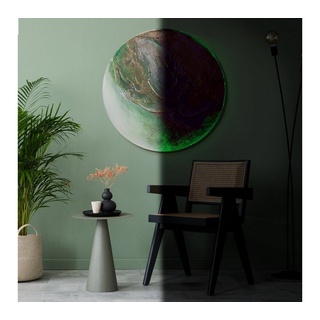 YS-Art Gemälde Uranus, Planet, Abstraktes Leinwandbild Rund in Gelb Grün Leuchte grün Ø 90 cm x 3 cm
