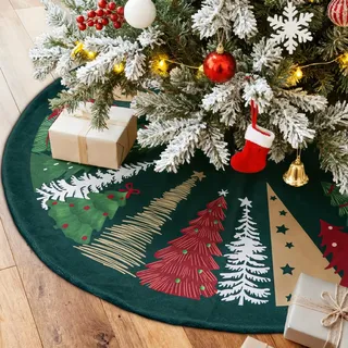 Lanpn Weihnachtsbaum Rock 40cm Weihnachtsbaumdecke Pad Samt Weihnachtsbaum Decke Abdeckung Klein Rund Christbaumständer Teppich für Winter Neujahr Innen Zuhause Weihnachtsbaum Deko (Grün)