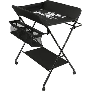 Wickelkommode Klappbar Babypflegetisch, Mobiler Wickeltisch, Tragbar Wickeltisch, Wickeltisch mit Sicherheitsgurt Ablagefächern (80 * 66 * 98cm/schwarz)