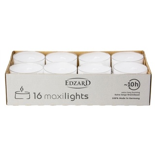 EDZARD 16 Stück WENZEL Maxilights Maxi-Teelichter, weiß, Kunststoffhülle, ø 55 mm, Höhe 25 mm, ohne Duft