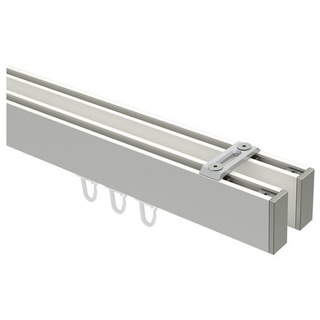 Gardinenstange Smartline Paxo, INTERDECO, 2-läufig, 14x35 mm, eckig, Deckenmontage, Weiß / Edelstahl-Optik weiß 480 cm