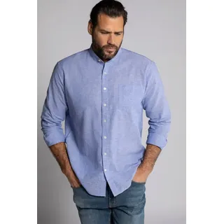 JP1880 Businesshemd Hemd Langarm Leinenmix Stehkragen Modern Fit blau|grau 3XL Tall