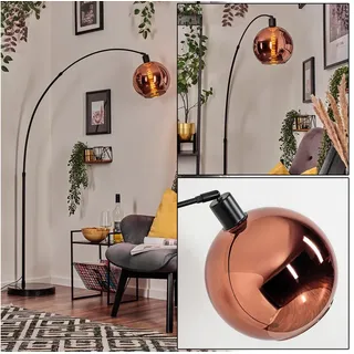 hofstein Bogenlampe Stehlampe mit Marmorfuß aus Metall/Glas in Schwarz/Kupferfarben, verstellbare Stehleuchte im Retro/Vintage, Ø 25 cm, Fußschalter, E27 schwarz