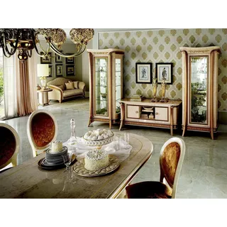 Xlmoebel Vitrine Wohnwand Kommode Schrank Sideboard Barock Rokoko Jugendstil (Barock-Rokoko Vitrine, hergestellt in Italien) Made in Europa beige