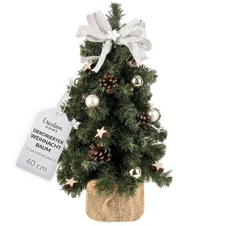 Creative Home Künstlicher Weihnachtsbaum Weihnachtsbaum Geschmückt Höhe 40 cm, Künstlicher Tannenbaum Mini, für Tisch Schreibtisch Büro beige