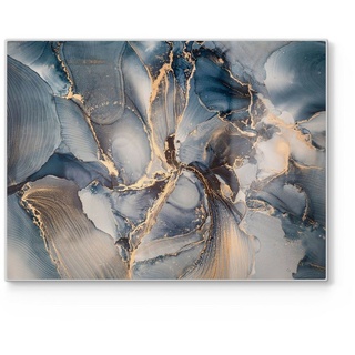 DEQORI Schneidebrett 'Marmor-Farbspiel mit Gold', Glas, Platte Frühstücksbrett Schneideplatte blau 40 cm x 30 cm