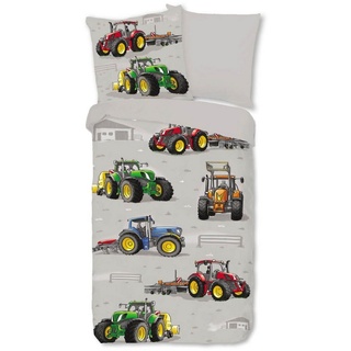 Kinderbettwäsche Traktor Grau, ESPiCO, Renforcé, 2 teilig, Trecker, Bulldog, Landmaschine blau|grau|grün|rot